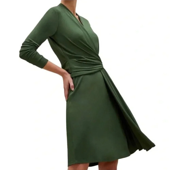 Mm Lafleur The Morgan 1.0 Dress Long Sleeve Wrap Midi Heavyweight Green Size 12 - Picture 4 of 12